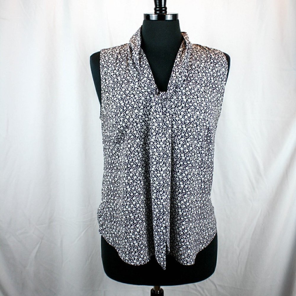 Ann Taylor Sleeveless Floral Blouse Tie Ne…